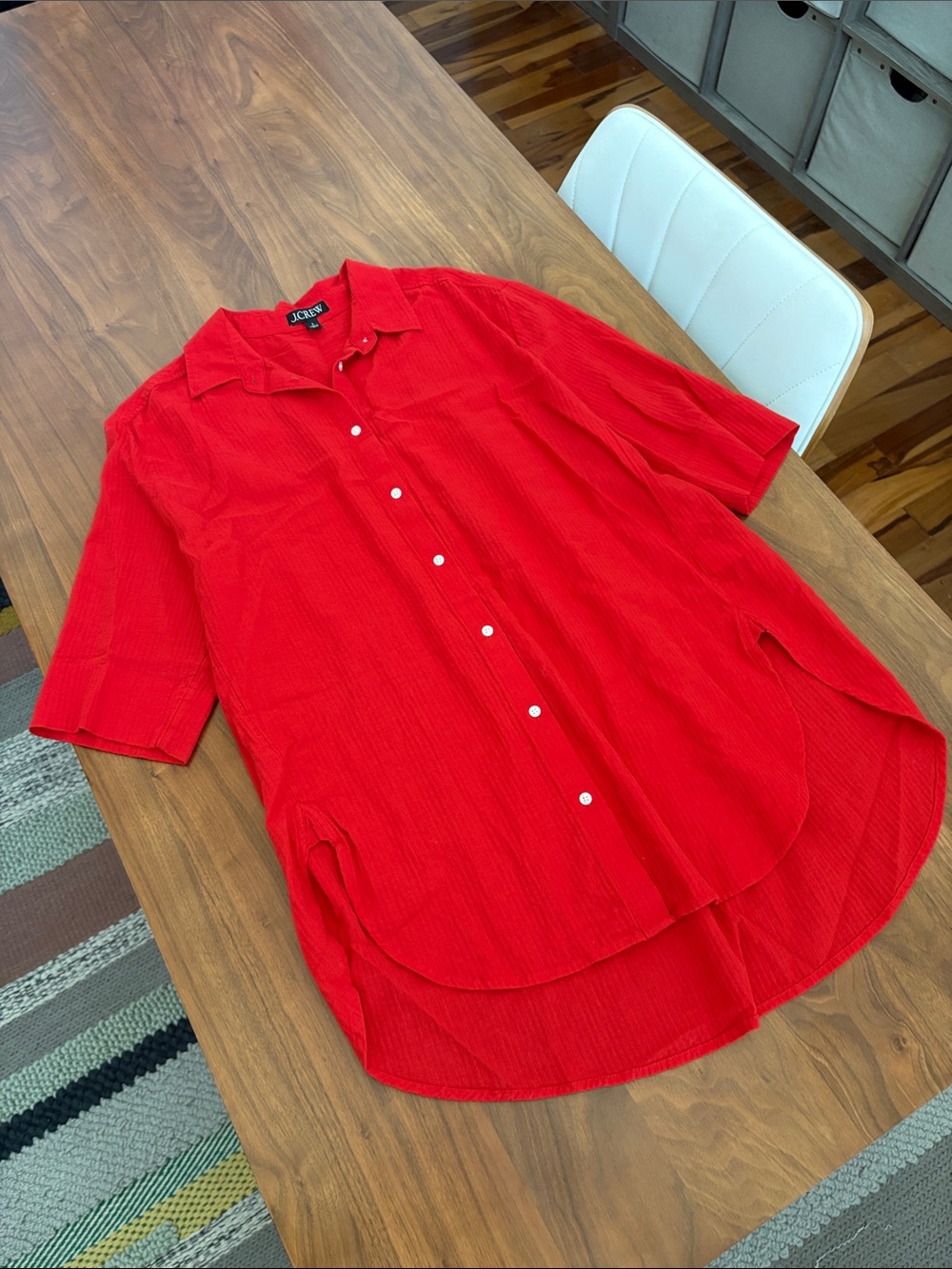 J. Crew Airy Gauze Cotton Button Up Cover Up Tunic Shirt - Red Size Small - Picture 7 of 10